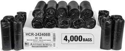 Aluf Plastics High Density Trash Bags, 10 Gallon, 4000 Count, 8 Micron (eq), 24" x 24", Black, for