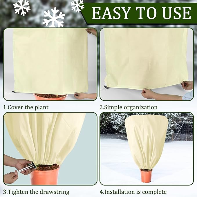 8 Pcs Plant Covers Frost Protection Bag 47" x 31.5" Winter Reusable Plants Jacket with Drawstring