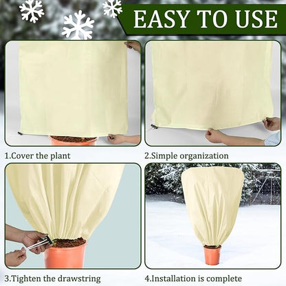 8 Pcs Plant Covers Frost Protection Bag 47" x 31.5" Winter Reusable Plants Jacket with Drawstring