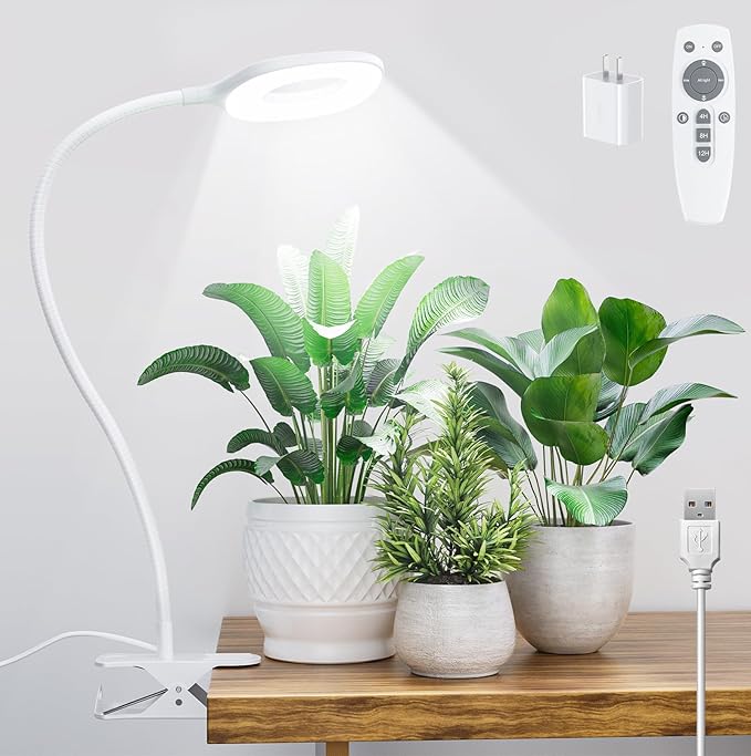Full Spectrum Grow Lights for Indoor Plants, Clip On Plant Lights for Indoor Growing with 4/8/12H