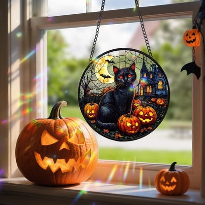 Halloween Sun Catcher - 8 Inch Round Suncatcher for Window Hanging Decoration - Creates Indoor