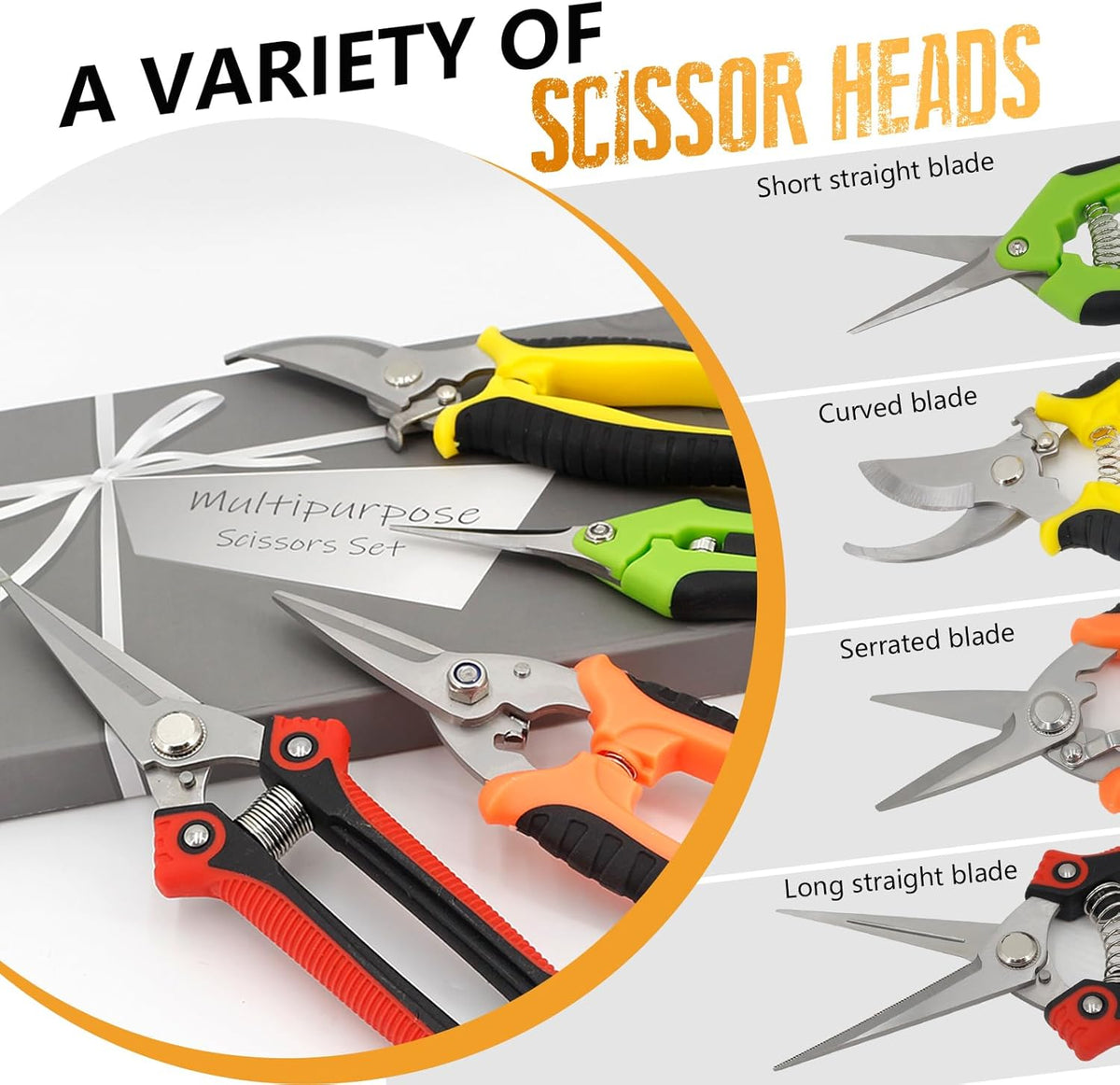 4 Pack Garden Pruning Shears Stainless Steel Clipper Kits, Handheld Garden Trimming Scissors with