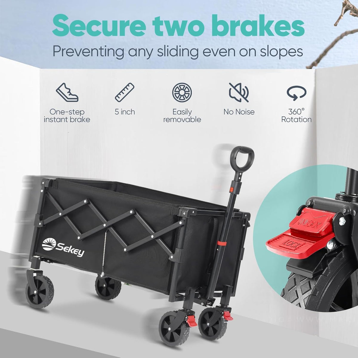 Sekey Collapsible Wagon Cart Foldable with 220LBS Weight Capacity, Lightweight Portable Folding