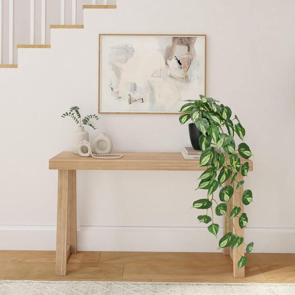 Artificial Pothos Ivy Plant with Pot Artificial Light Green Leaves Featuring for Home Shelf Decor