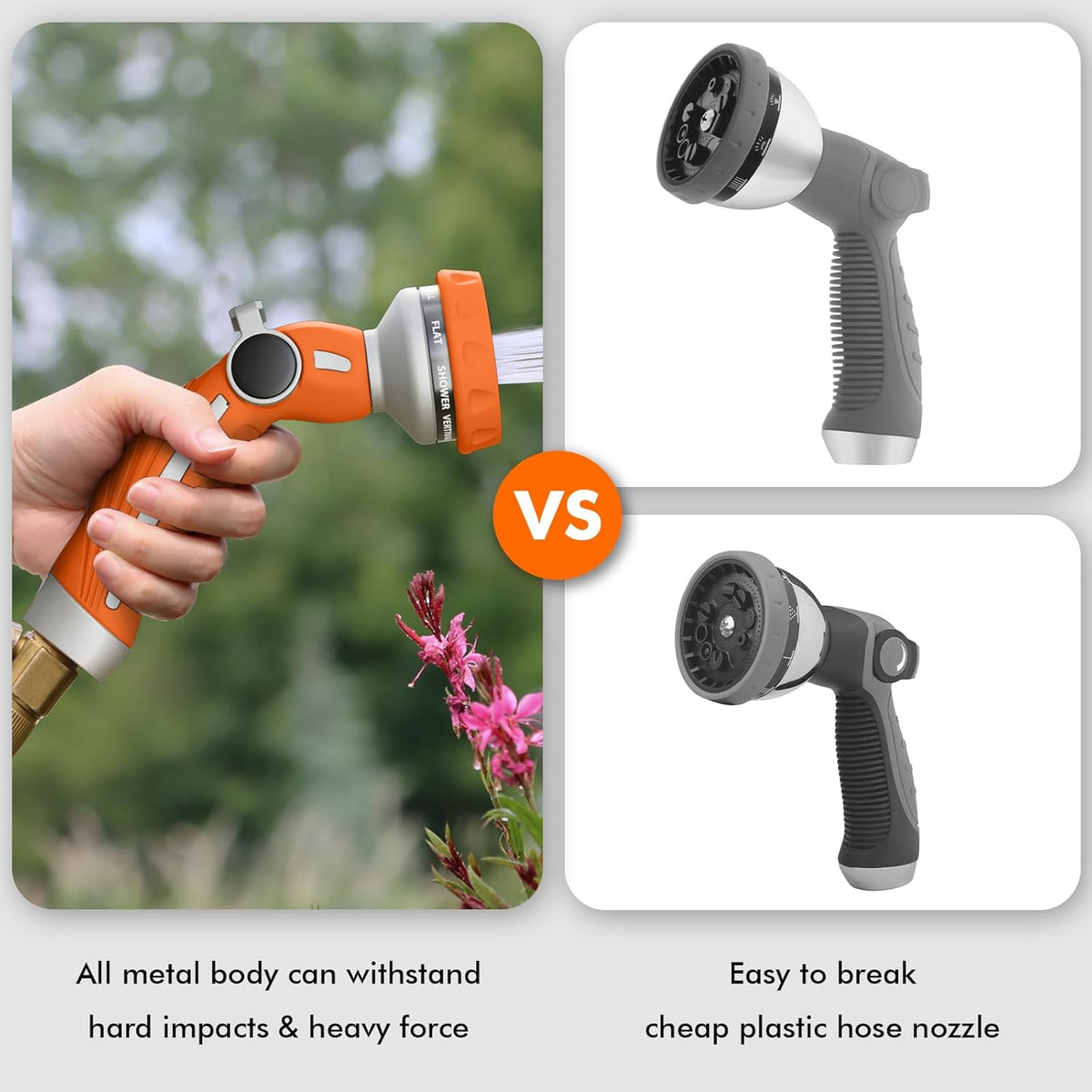 RESTMO Hose Nozzle Heavy Duty, Metal Water Hose Sprayer for Garden, 9 Spray Patterns | High