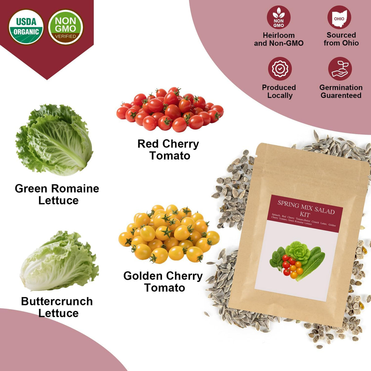 Spring Mix Salad Seed Pod Kit for AeroGarden, idoo, Ahopegarden, MUFGA with Red Cherry Tomato