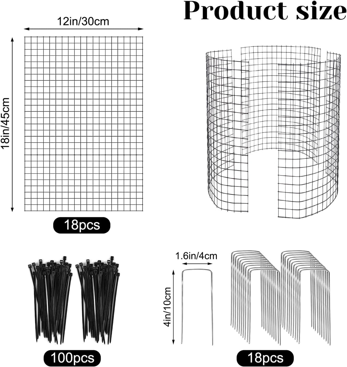 6 Pack 18'' x 12'' Large Wire Plant Protector from Animals, 18 Pcs Metal Plant Cage Chicken Wire