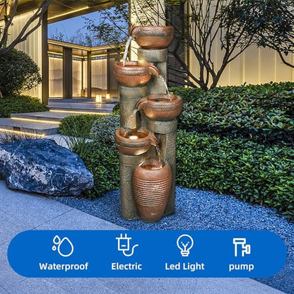 5 -Tier Outdoor Garden Water Fountain Decor, Resin Fountain for Garden, Floor Patio, Deck, Porch