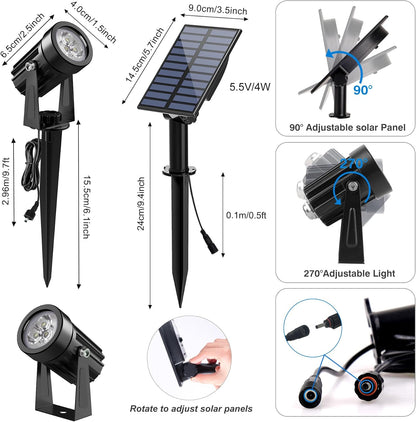 Solar Spot Lights Outdoor, Solar Landscape Spotlights IP65 Waterproof 9.8ft Cable, Auto On/Off