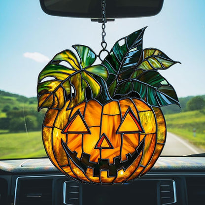 Monstera Jack-o'-Lantern Acrylic Suncatcher Stained Glass Effect Window Car Hanging Christmas