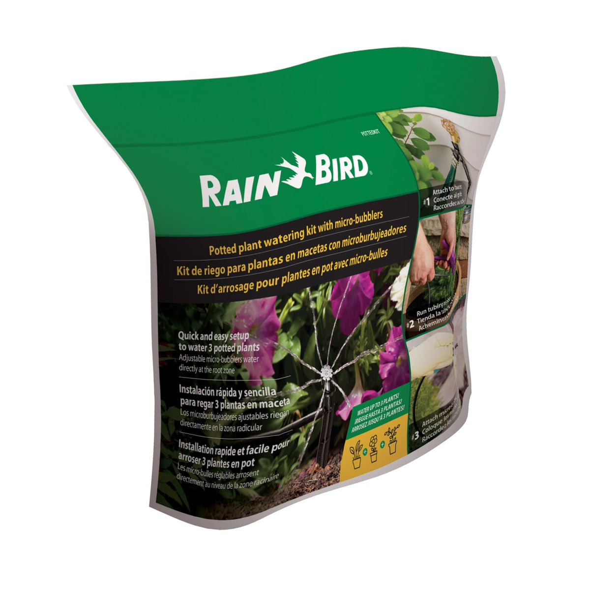 Rain Bird POTTEDKIT Drip Irrigation Kit, Full Circle, 1/4"