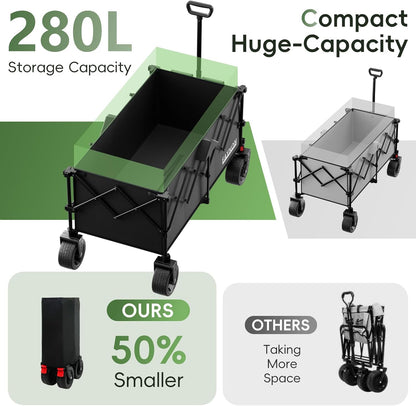 46" L Collapsible Foldable Extended Wagon, 500LB Weight Capacity with 280L Heavy Duty Folding