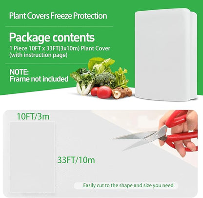 Plant Covers Freeze Protection, 10x33ft Green Frost Blanket for Winter, 1.23 oz/yd² Fabric, Premium