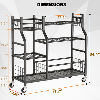 Garden Tool Organizer with Wheels for Garage and Shed, Spacious Tool Storage, Multi-Tier Design