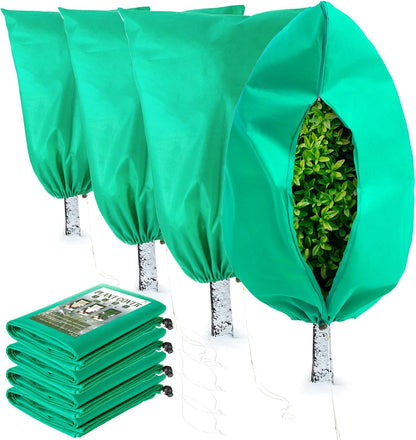 Homimp Plant Covers Freeze Protection, 4 Pack Frost Covers with Zipper Drawstring (23.6" x 31.5")