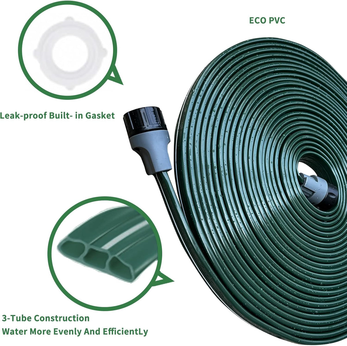 Watoo 2025 Sprinkler Hose & Soaker Hose for Yard - 75 FT Reinforced Flat Garden Hose with Holes