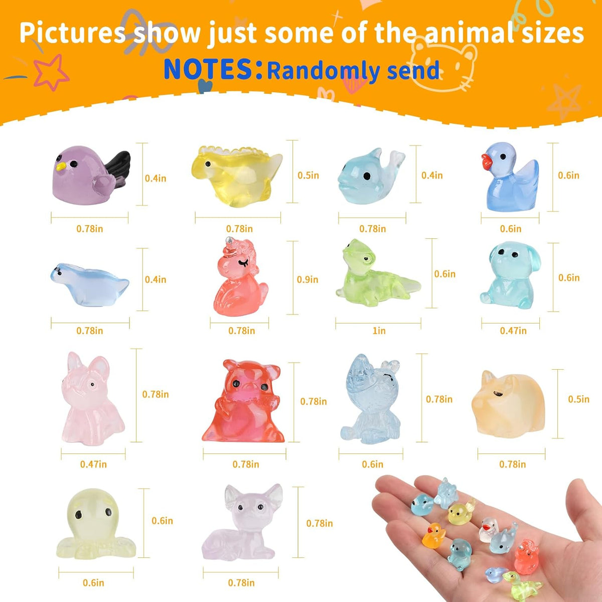 200 Pcs Tiny Resin Animals to Hide, Mini Luminous Resin Animals Bulk for Miniature Fairy Garden