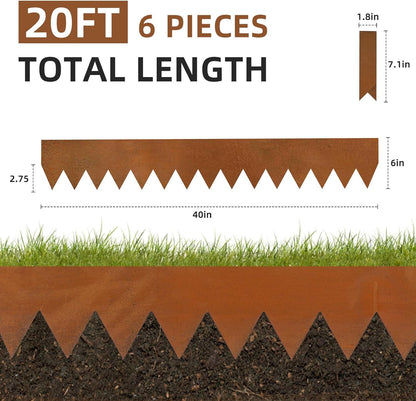 Weathering Steel Edging 6 Pack, 40" L x 6" H Depth Corten Steel Landscape Edging Kit Rust Patina
