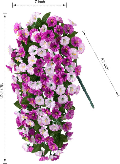 HyeFlora Artificial Fake Hanging Flowers Plants for Outdoor Outside, 2PCS Faux Silk Morning Glory