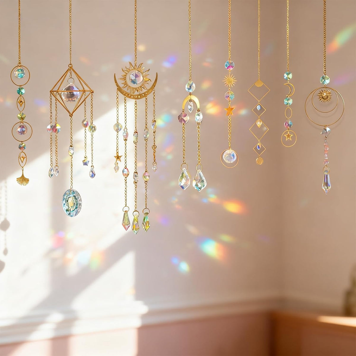 DIY Crystal Suncatcher kit with Wind Chime/Sun and Moon,Sun Catcher Dream Supplies Arts and Crafts