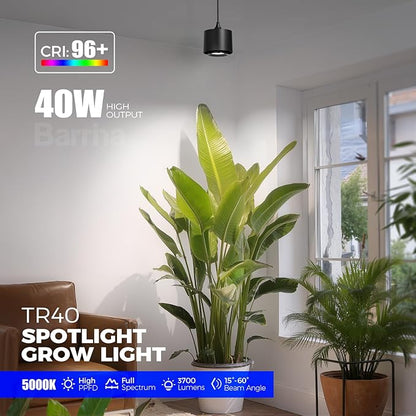 Barrina TR40 Hanging Grow Lights for Indoor Plants, 40W 5000K Full Spectrum, Adjustable Beam Angle