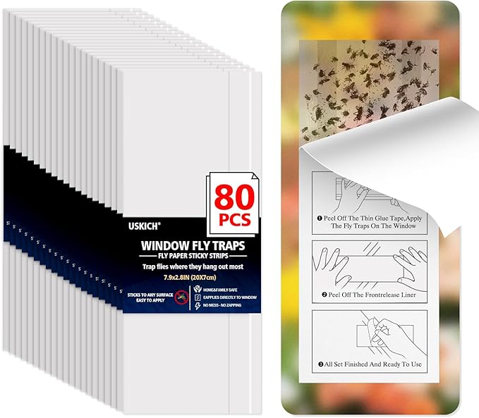 80 Pack Window Fly Traps Sticky,Clear Fly Paper Indoor for Home,Window Sticky Traps Fruit and