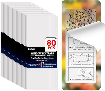 80 Pack Window Fly Traps Sticky,Clear Fly Paper Indoor for Home,Window Sticky Traps Fruit and