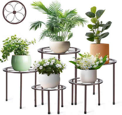 5 Pack Metal Plant Stand, Anti-Rust Iron Plant Stands for Indoor and Outdoor, Heavy Duty Flower Pot