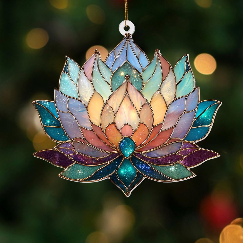 Lotus Stained Glass Acrylic Ornament – Colorful Lotus Flower Suncatcher for Windows, Christmas 2025