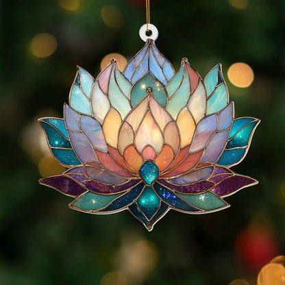 Lotus Stained Glass Acrylic Ornament – Colorful Lotus Flower Suncatcher for Windows, Christmas 2025
