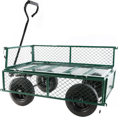 Heavy-Duty Solid Tire Garden Dump Cart - 4.86 cu. ft. Yard Wagon Cart with 600 LBS Capacity &