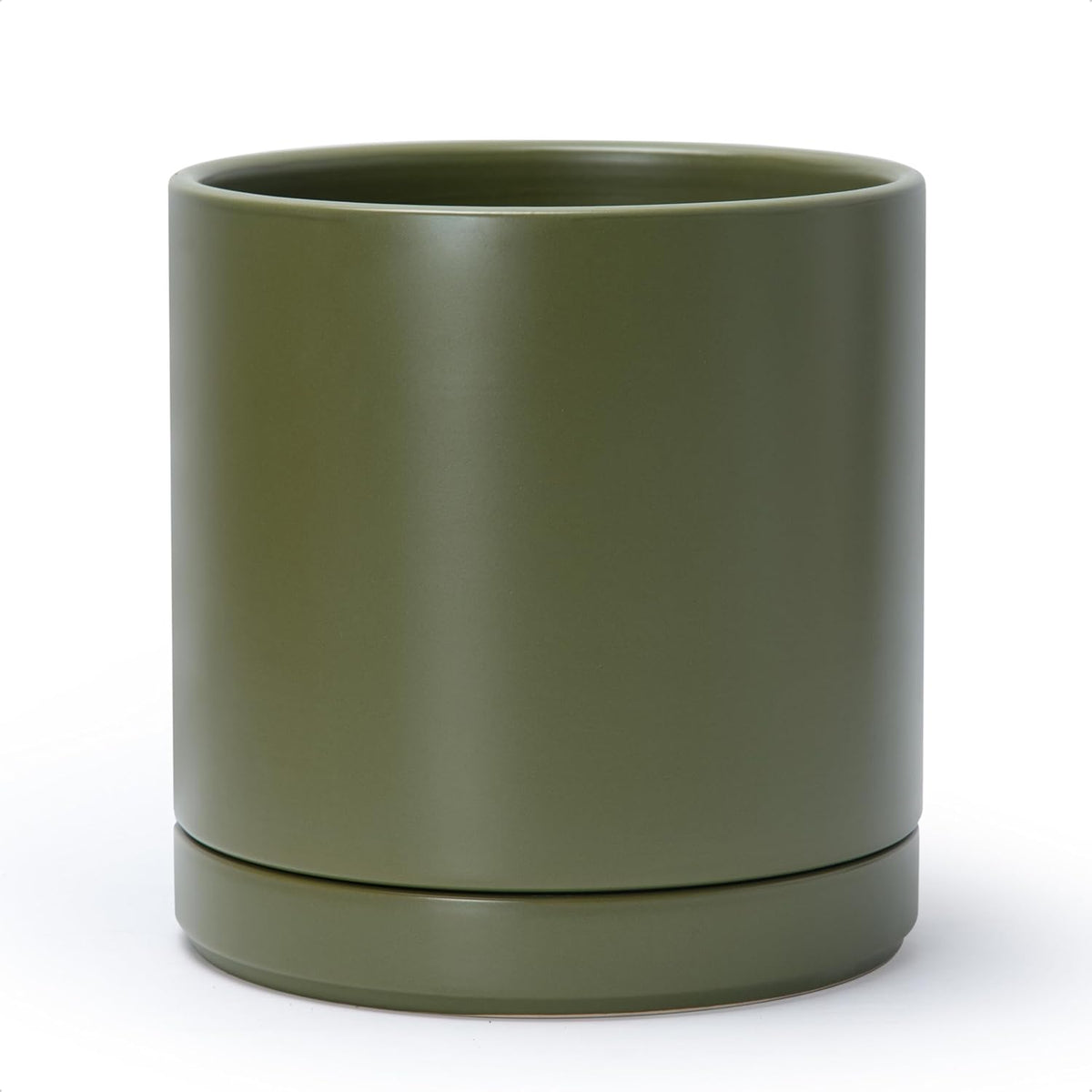D'vine Dev 10 Inch Ceramic Planter Pot with Drainage Hole and Saucer, Indoor Cylinder Round Planter