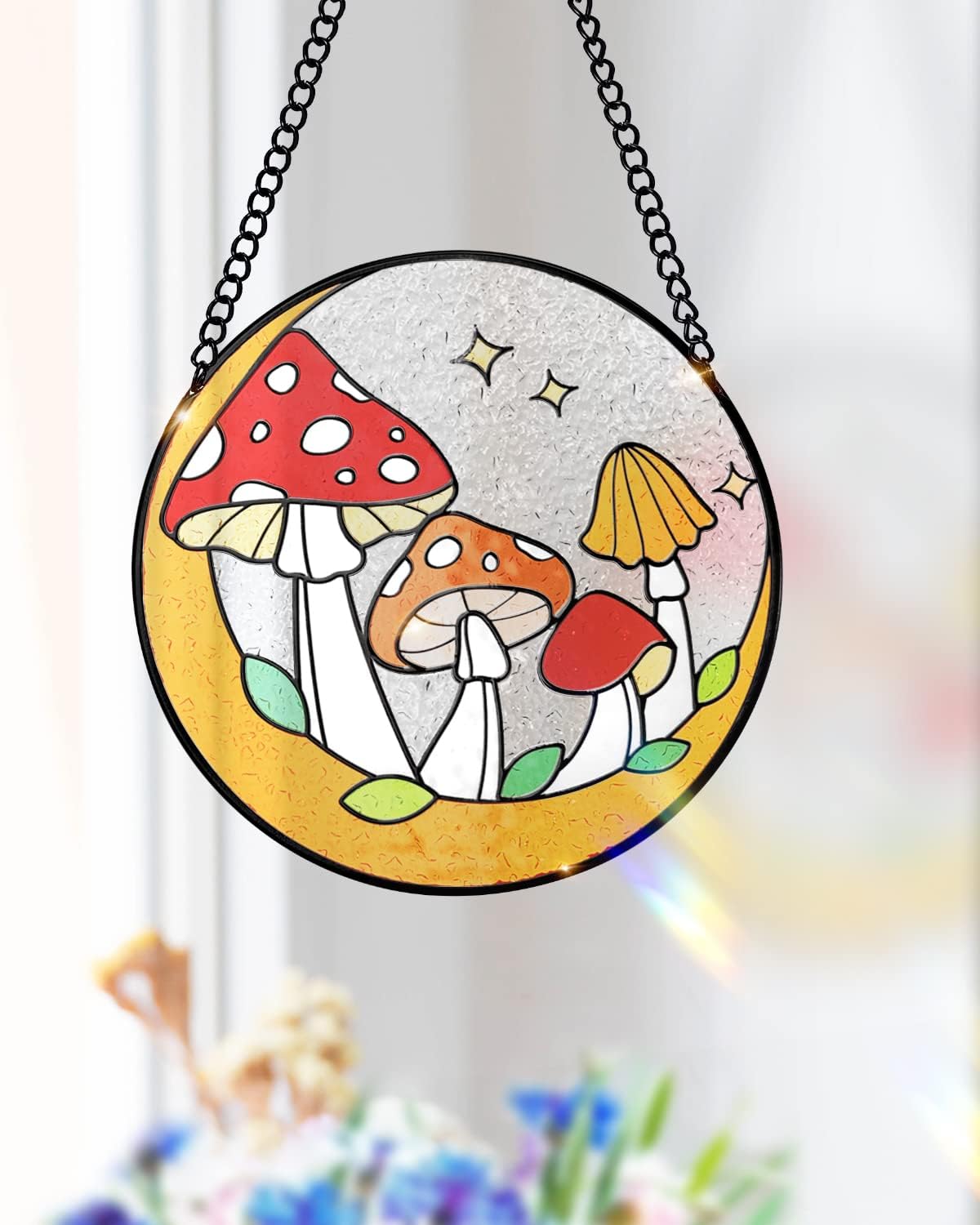 Tuitessine Mushroom Stained Glass Suncatcher Moon Toadstools Window Wall Hanging Ornament
