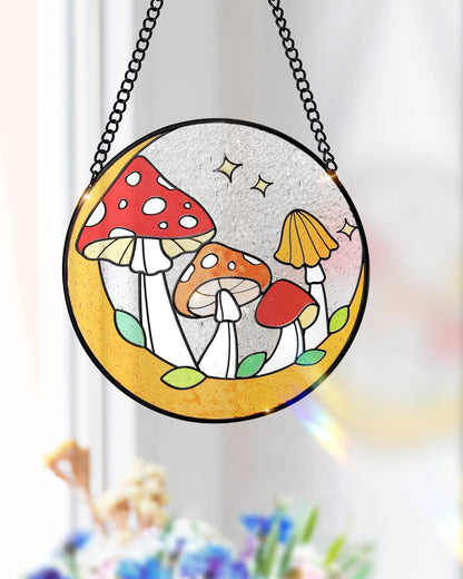 Tuitessine Mushroom Stained Glass Suncatcher Moon Toadstools Window Wall Hanging Ornament