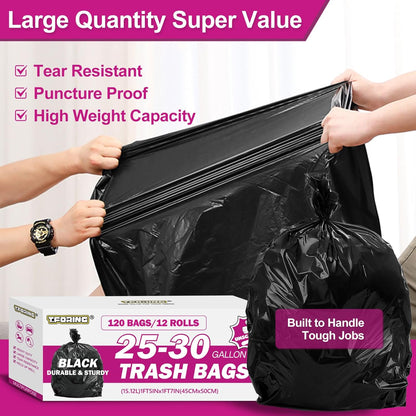 25-30 Gallon Trash Bags Black 120 Count - 32" x 36" Large Kitchen Garbage Bags, 20+ Gallon Trash