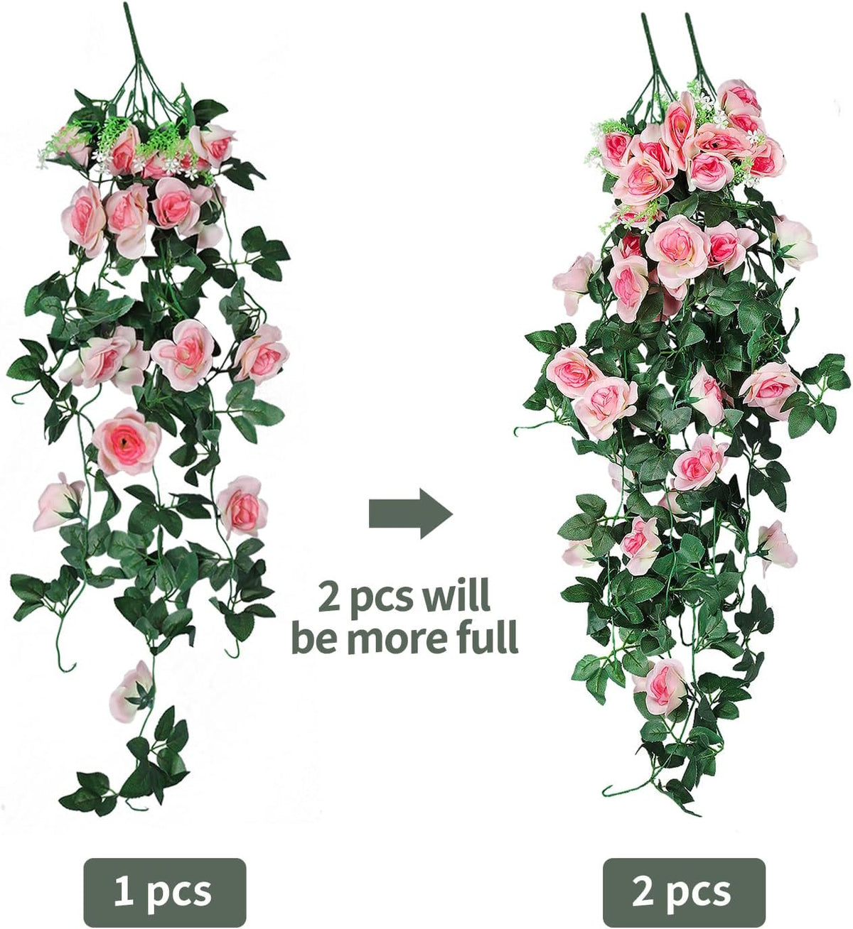 RECUTMS 4PCS Artificial Rose Hanging Flower 32 in Fake Garland for Home Room Garden Wedding Indoor