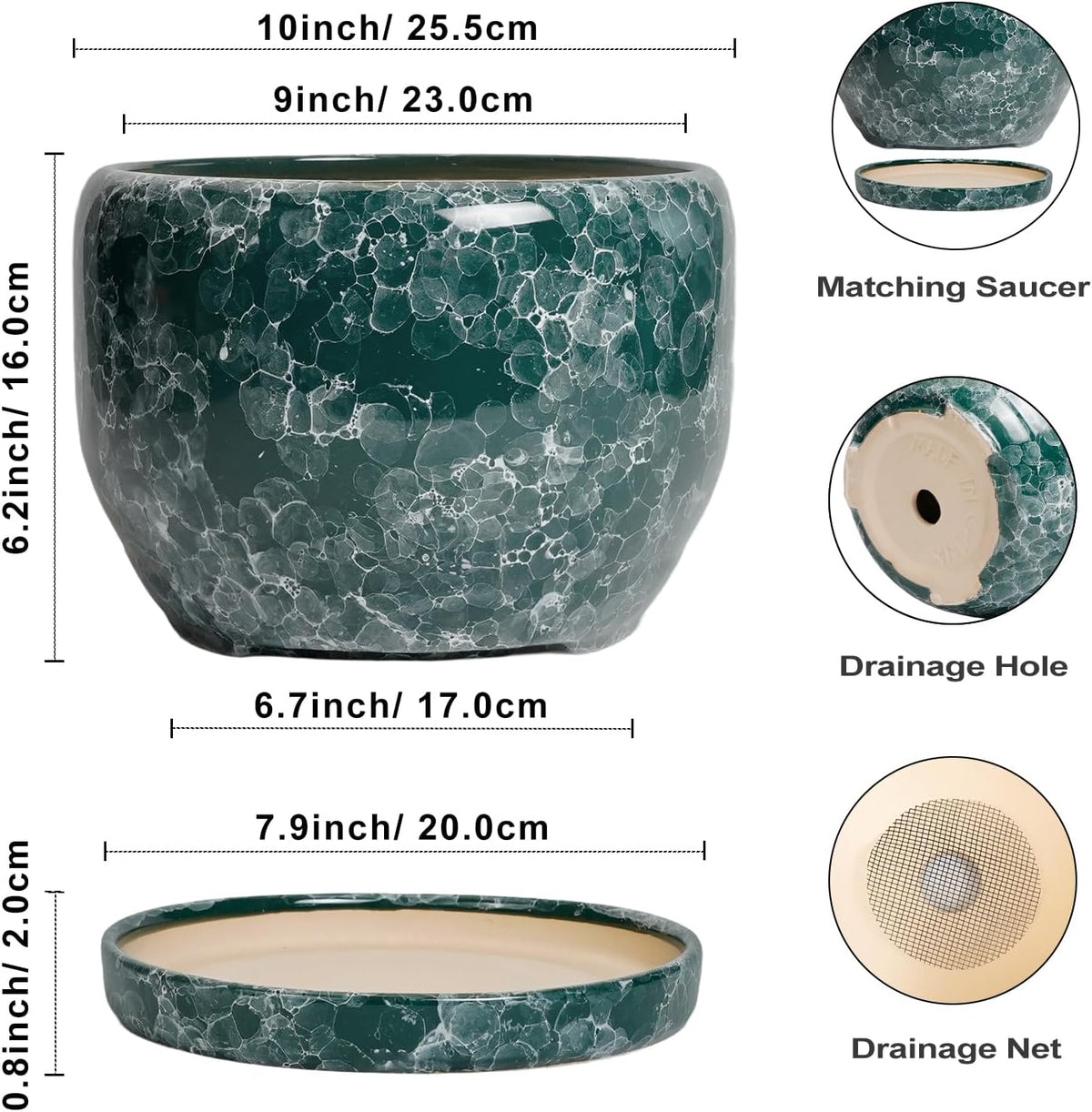 SQOWL 10 Inch Plant Pot - Ceramic Planter for Indoor Plants Outdoor, Large Ceramic Flower Pot with