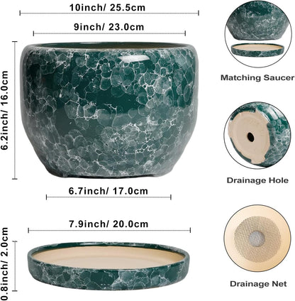 SQOWL 10 Inch Plant Pot - Ceramic Planter for Indoor Plants Outdoor, Large Ceramic Flower Pot with