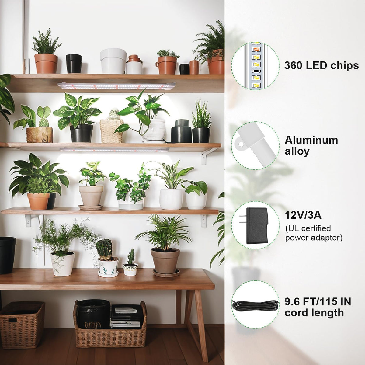 Wiaxulay Grow Lights for Indoor Plants, 360 LEDs Full Spectrum Plant Grow Light, 6 Bars/16 in Grow