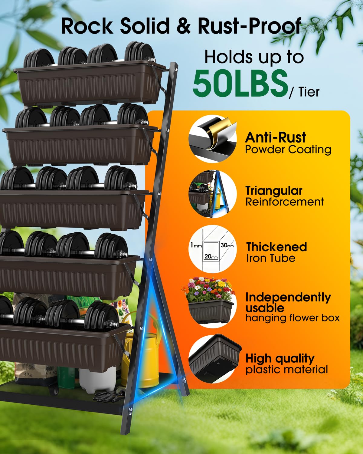 Olaiti 5-Tier Vertical Garden Bed Planter Boxes with Drainage System & Storage Space, Freestanding