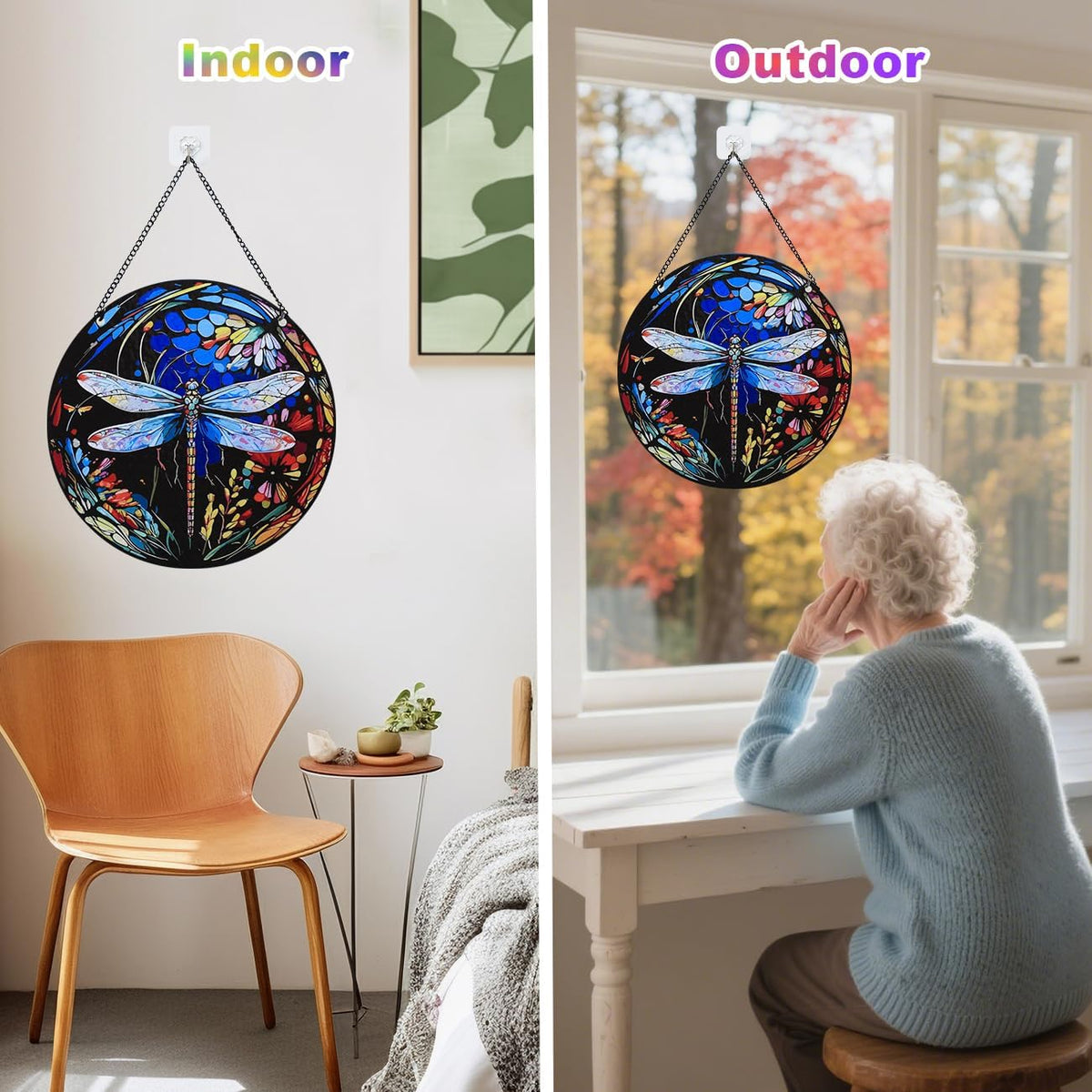 Stained Glass Window Hanging - Dragonfly Stained Glass Suncatcher, Sun Catchers for Indoor Window