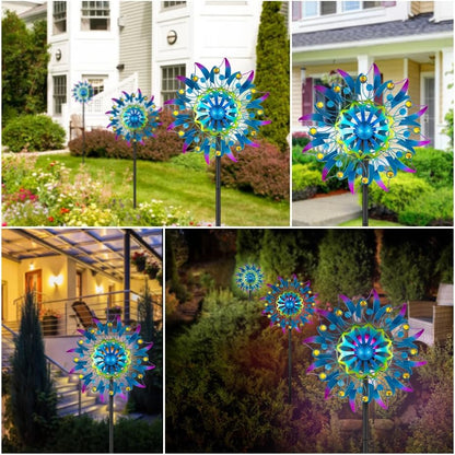Solar Wind Spinner, Waterproof Outdoor Metal Wind Sculpture for Patio, Lawn & Garden Decor (Retro