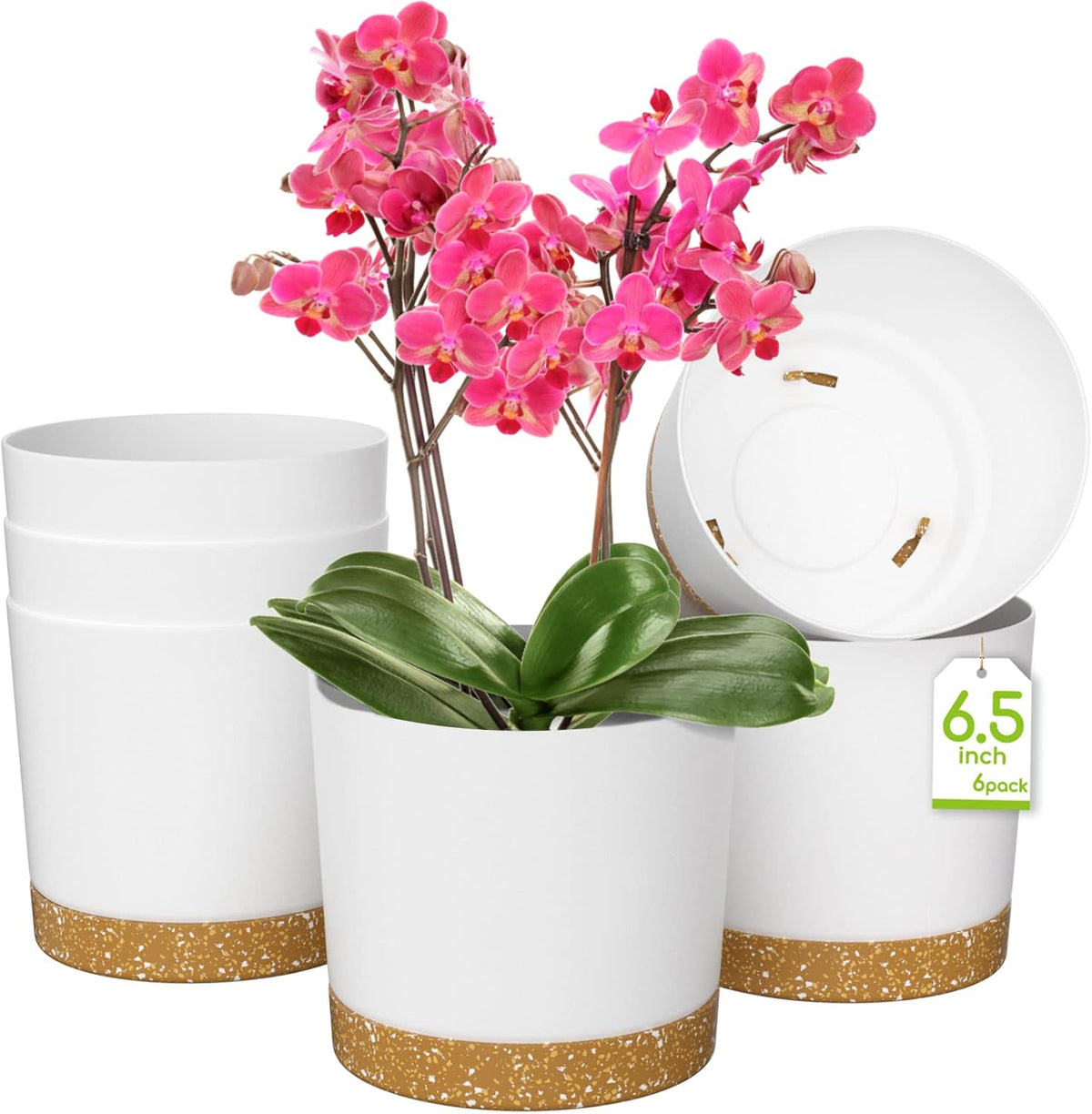 ZMTECH Plant Pots, Set of 6 6.5'' Self Watering Plastic Planter with Drainage Hole and