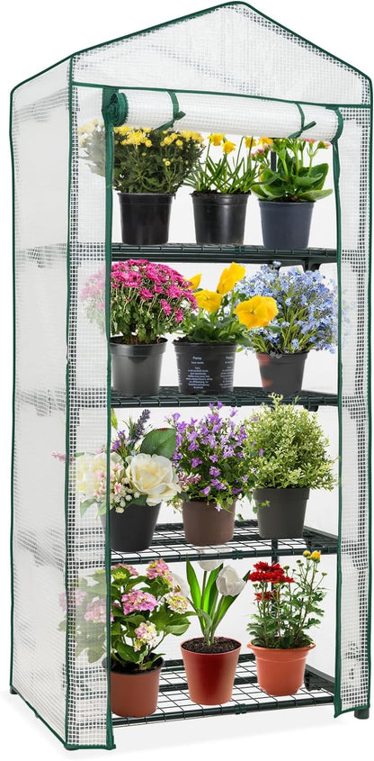 EAGLE PEAK Mini Greenhouse with Wire Shelves, Portable Indoor & Outdoor Green House with Roll-Up