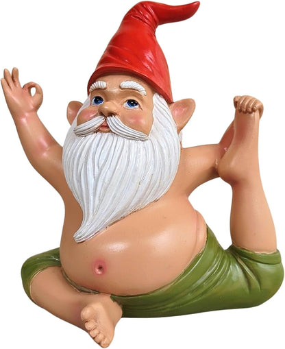 Yoga Gnome Statue, Seated Twist Pose – 6.7'' Resin Zen Garden Decor, Handcrafted Meditating Gnome