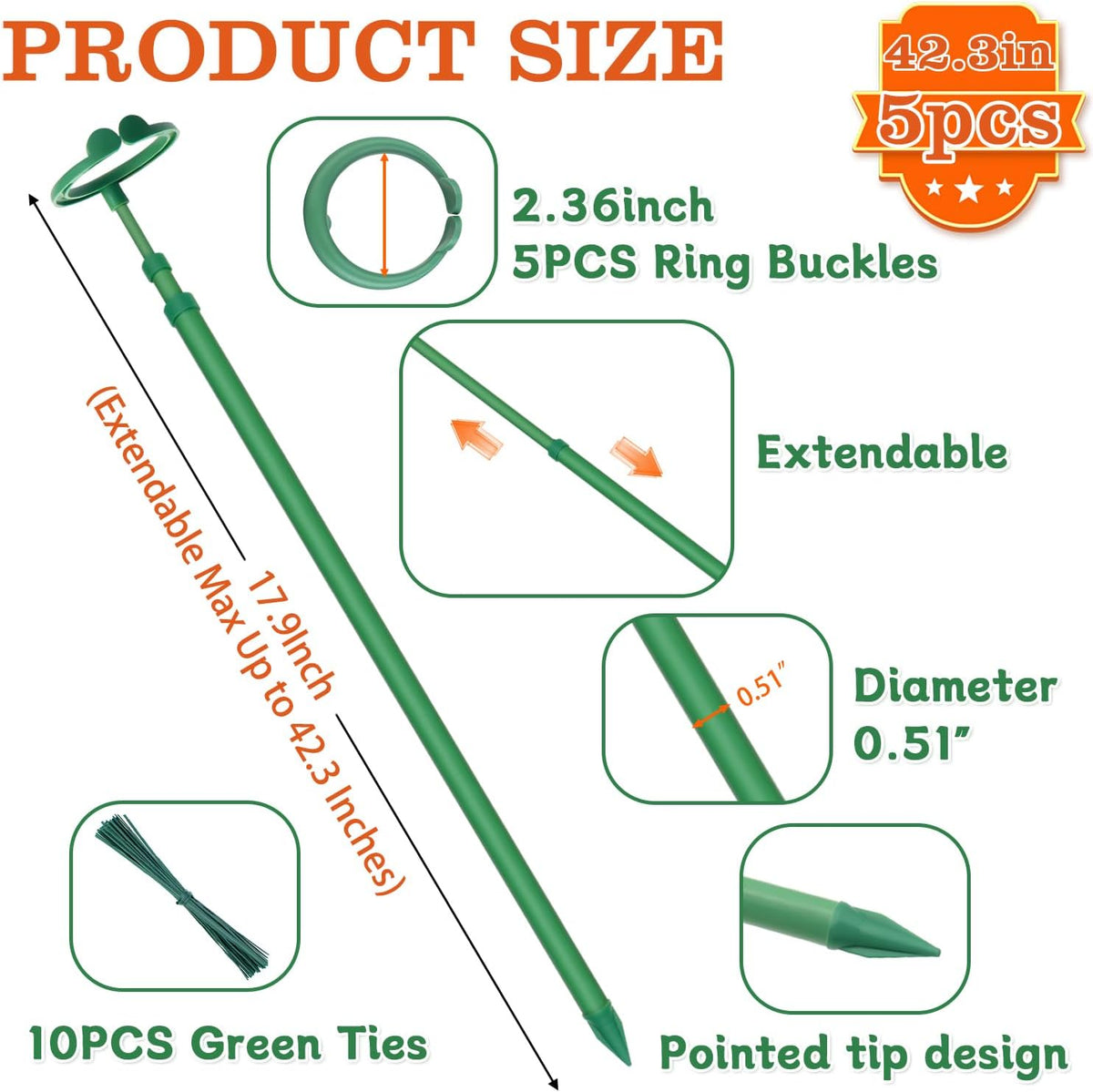 Extendable Plant Stakes,Adjustable Length from 17.9IN to 42.3IN Monstera Support Stakes with