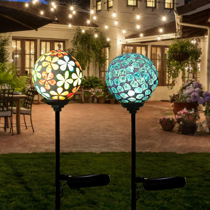 VCUTEKA Solar Garden Lights, Mosaic Solar Light Outdoor Waterproof LED Pathway Stake Light for