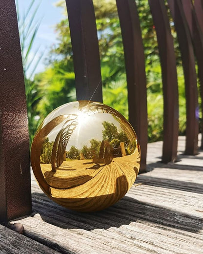 Gold Gazing Globe Mirror Ball in Stainless Steel, Shiny Hollow Sphere Sparkling Housewarming