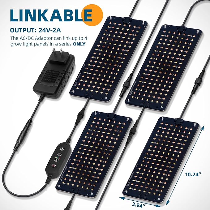 Barrina Grow Lights Panel for Indoor Plants, 40W (4 x 10W), Full Spectrum, Ultra-Thin, with 3/6/12H