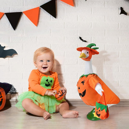 Pumpkin Goose Outfit, 23-inch Halloween Porch Goose Outfit. Cute Goose Clothes for Outdoor Garden